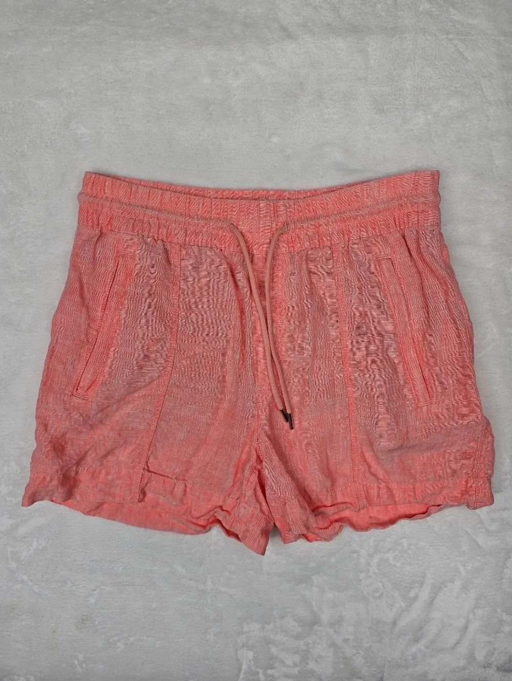 Athleta 100% Linen Drawstring Shorts Coral Resort Lightweight Summer Size 2